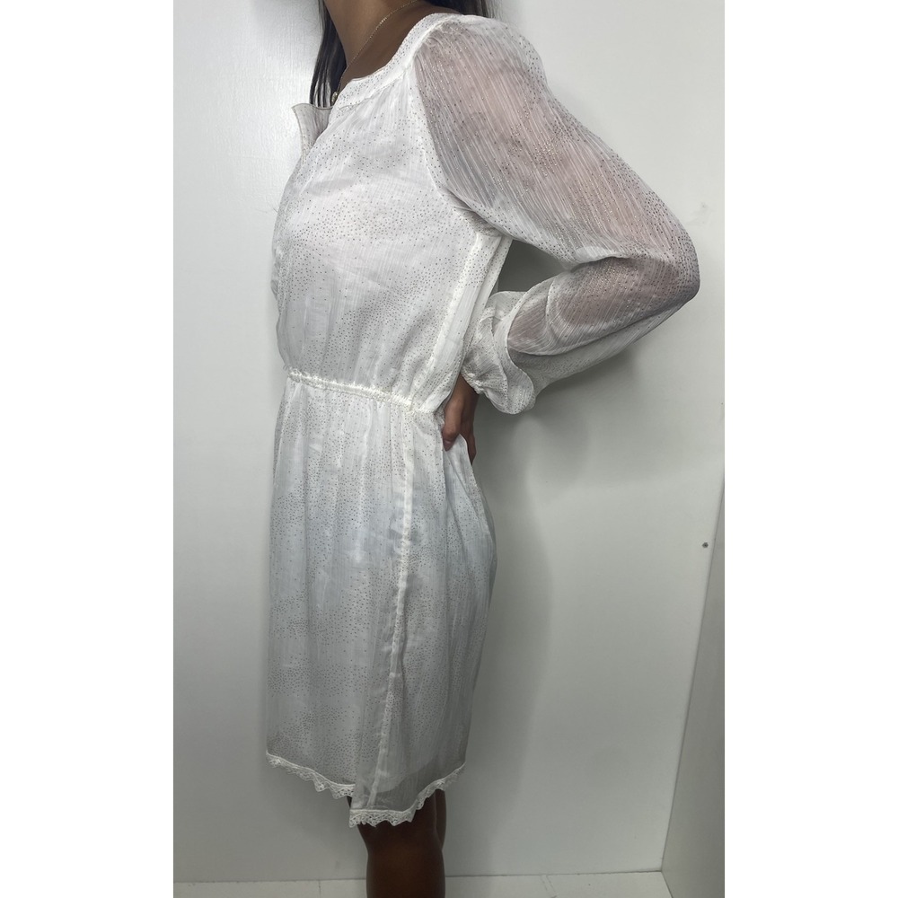 Chelsea&Violet Boho Dress , Ivory/Gold Bead, Lined, Long Sheer Sleeves, Size S - Picture 4 of 16